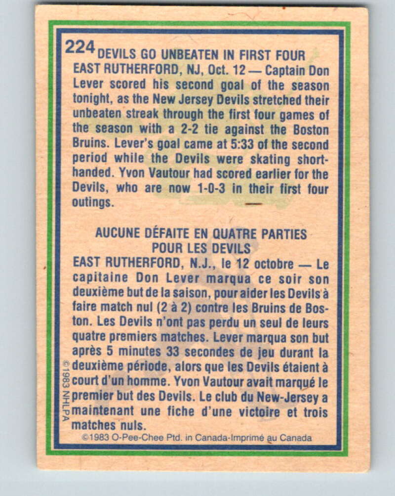 1983-84 O-Pee-Chee #224 Don Lever HL  New Jersey Devils  V27439