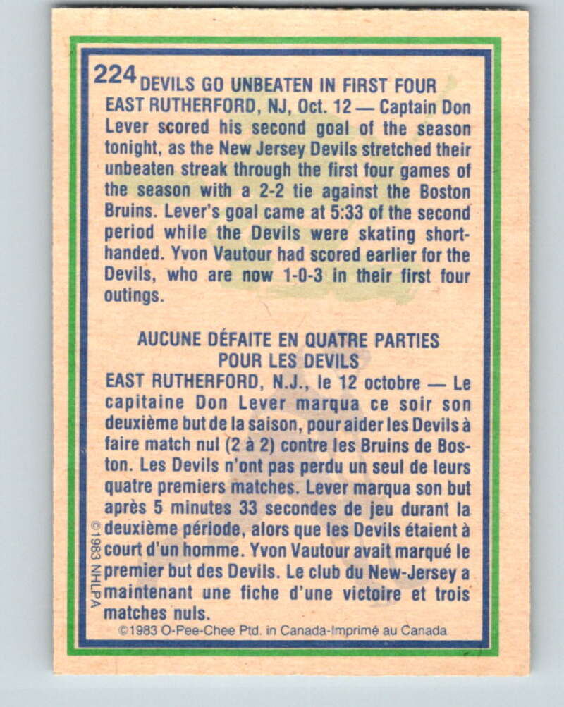 1983-84 O-Pee-Chee #224 Don Lever HL  New Jersey Devils  V27440