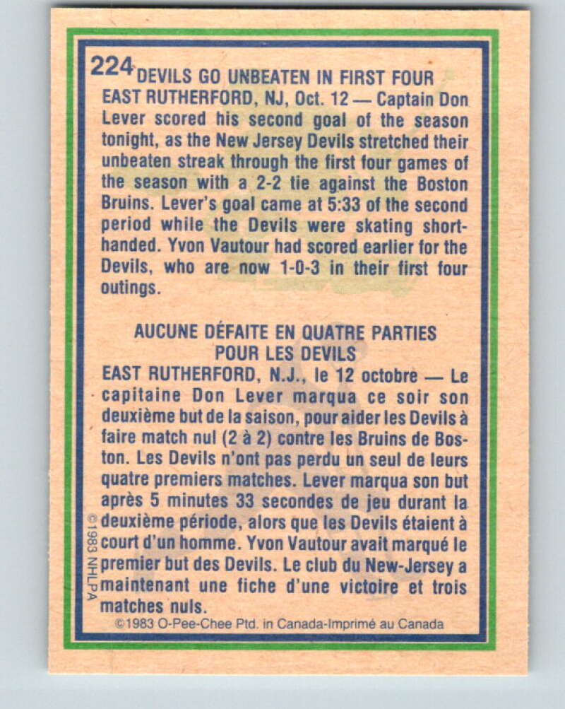 1983-84 O-Pee-Chee #224 Don Lever HL  New Jersey Devils  V27441