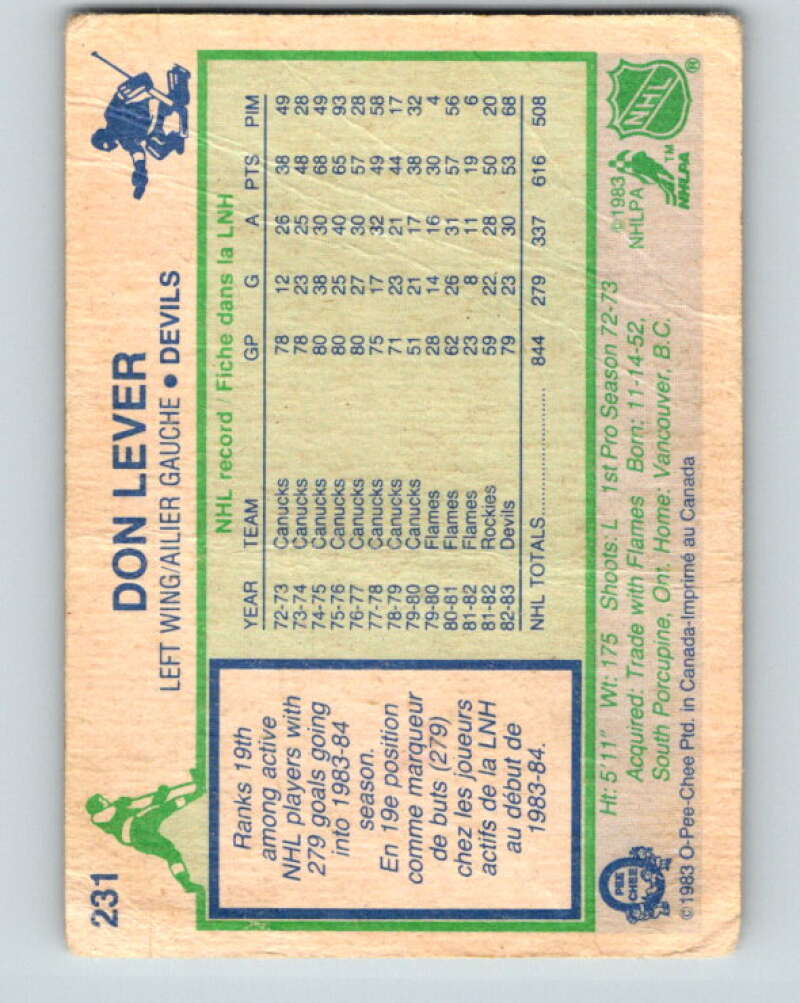 1983-84 O-Pee-Chee #231 Don Lever  New Jersey Devils  V27468