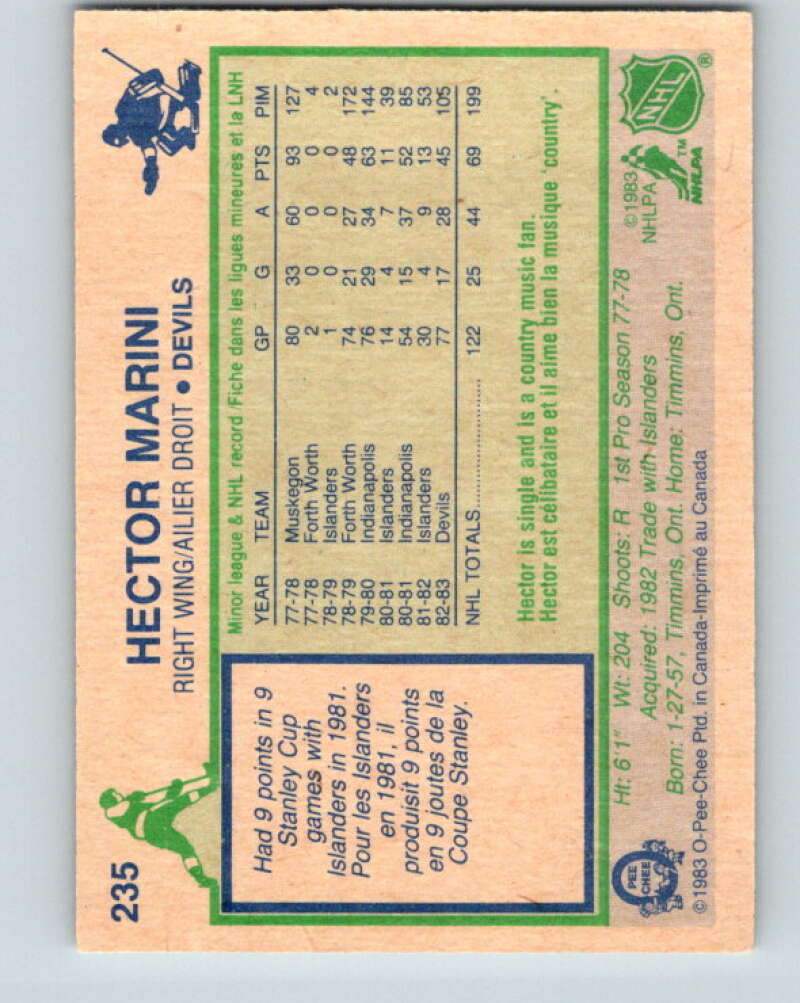 1983-84 O-Pee-Chee #235 Hector Marini  RC Rookie Devils  V27493