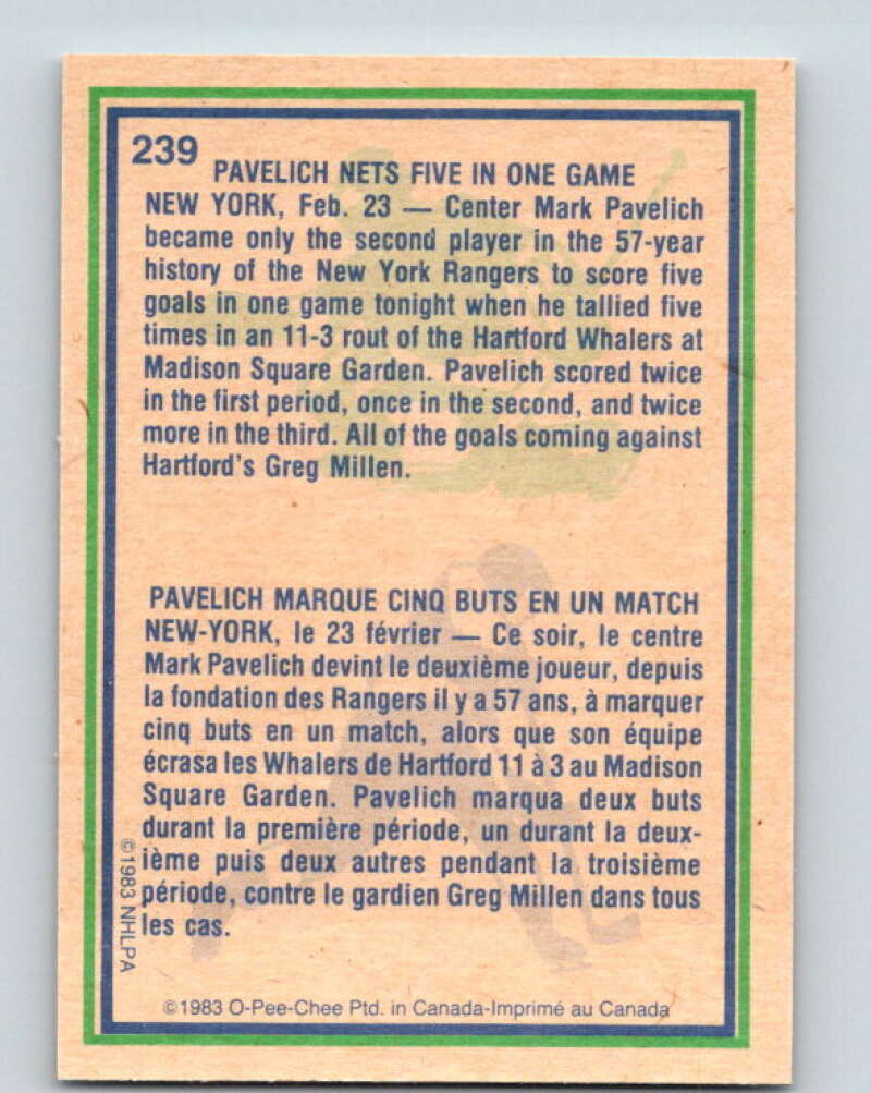 1983-84 O-Pee-Chee #239 Mark Pavelich HL  New York Rangers  V27503