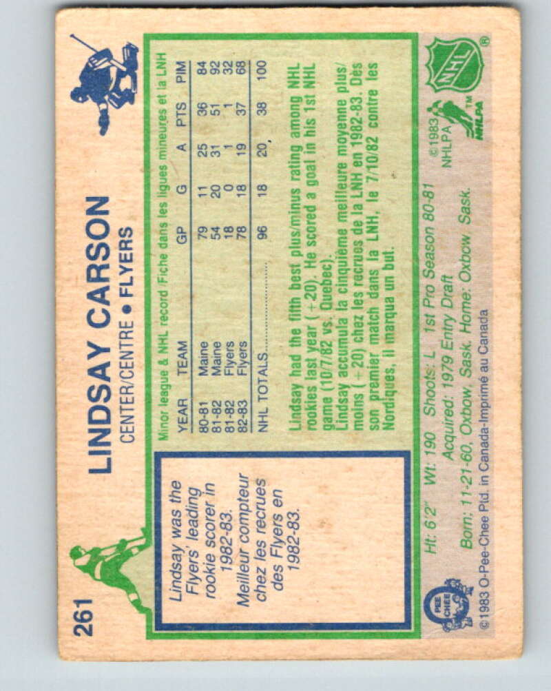 1983-84 O-Pee-Chee #261 Lindsay Carson  RC Rookie Flyers  V27580