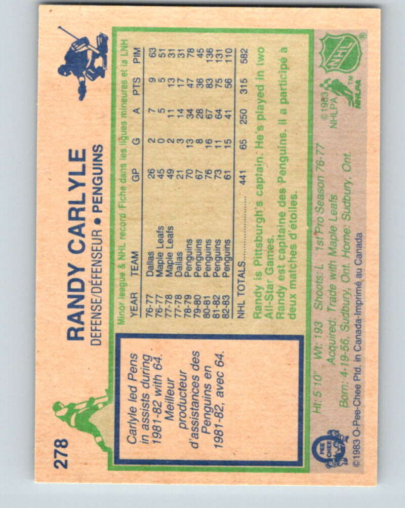 1983-84 O-Pee-Chee #278 Randy Carlyle  Pittsburgh Penguins  V27641