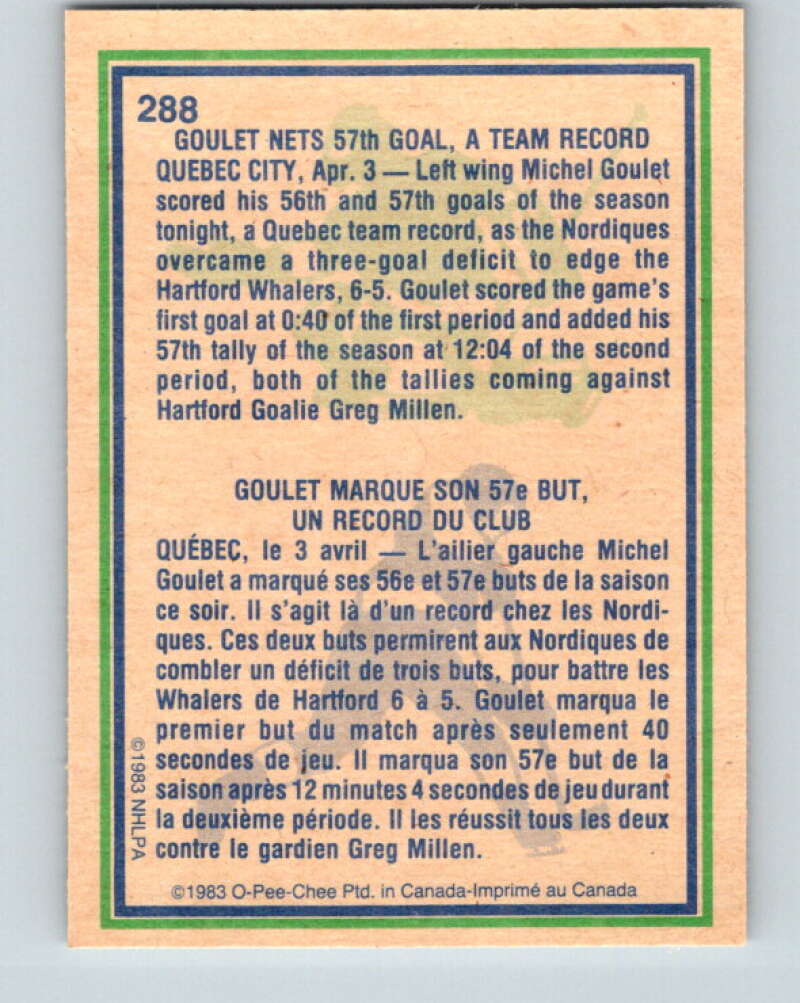 1983-84 O-Pee-Chee #288 Michel Goulet HL  Quebec Nordiques  V27679