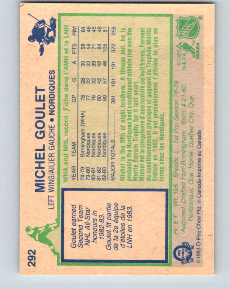 1983-84 O-Pee-Chee #292 Michel Goulet  Quebec Nordiques  V27695