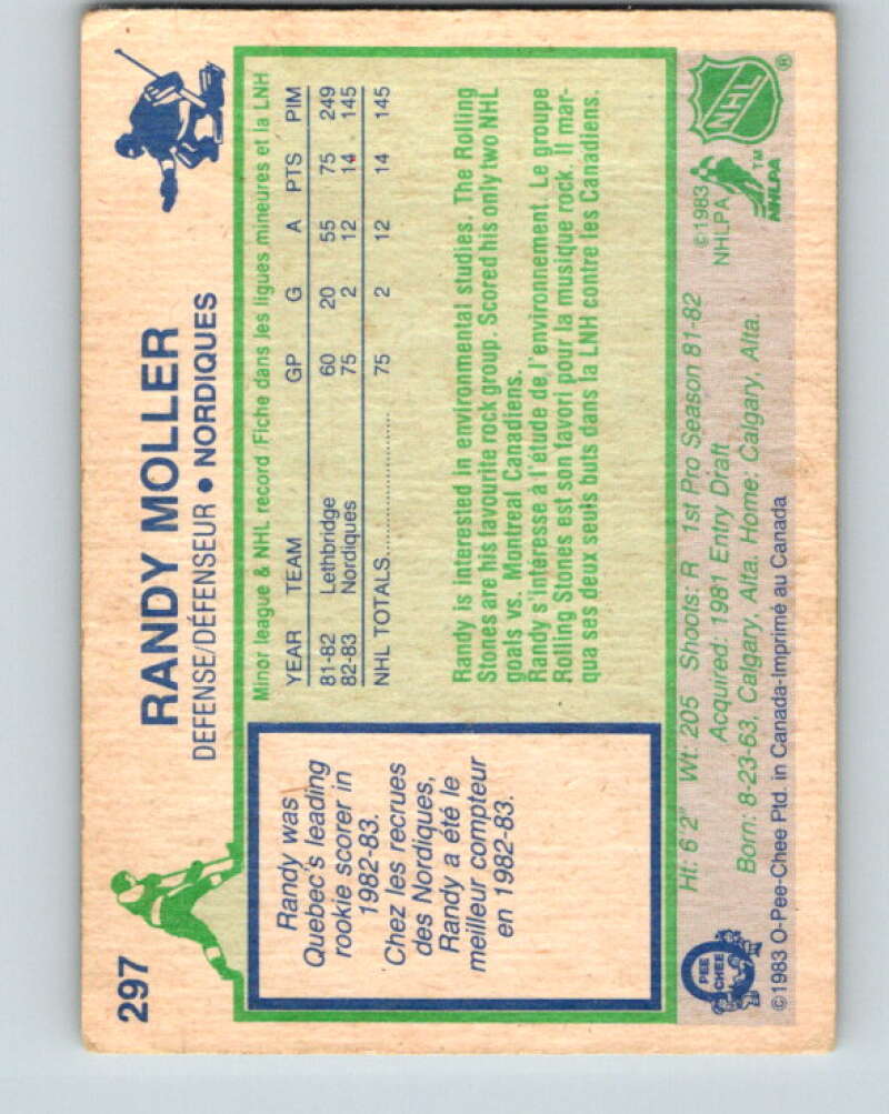 1983-84 O-Pee-Chee #297 Randy Moller  RC Rookie Nordiques  V27708