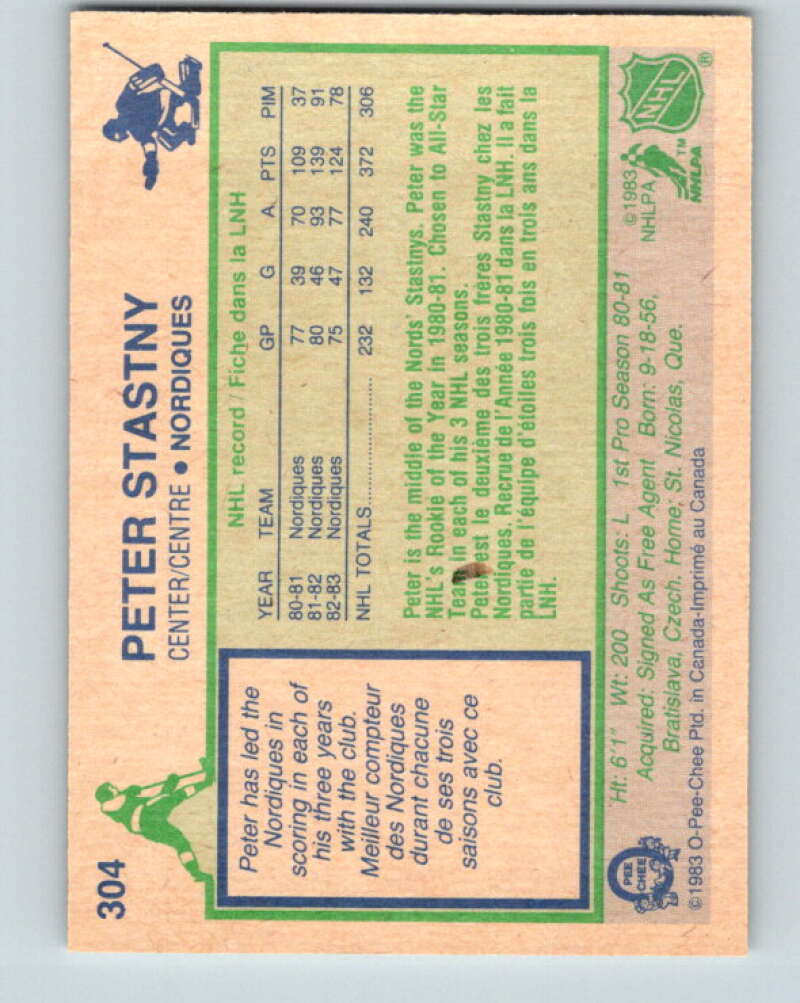 1983-84 O-Pee-Chee #304 Peter Stastny  Quebec Nordiques  V27734