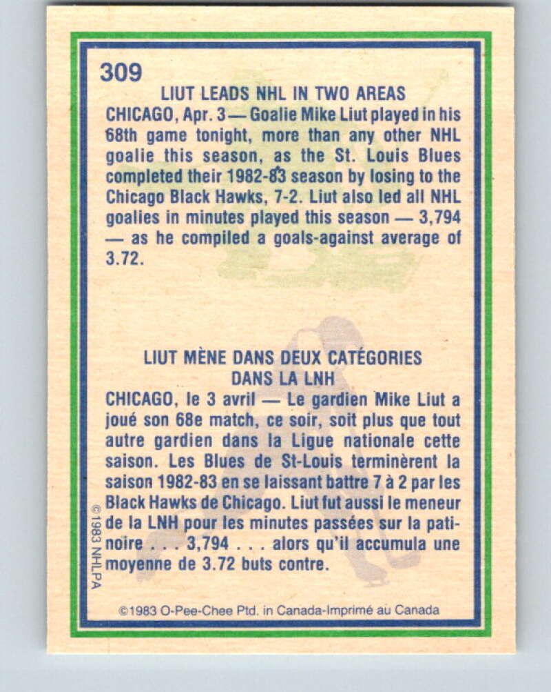 1983-84 O-Pee-Chee #309 Mike Liut HL  St. Louis Blues  V27753