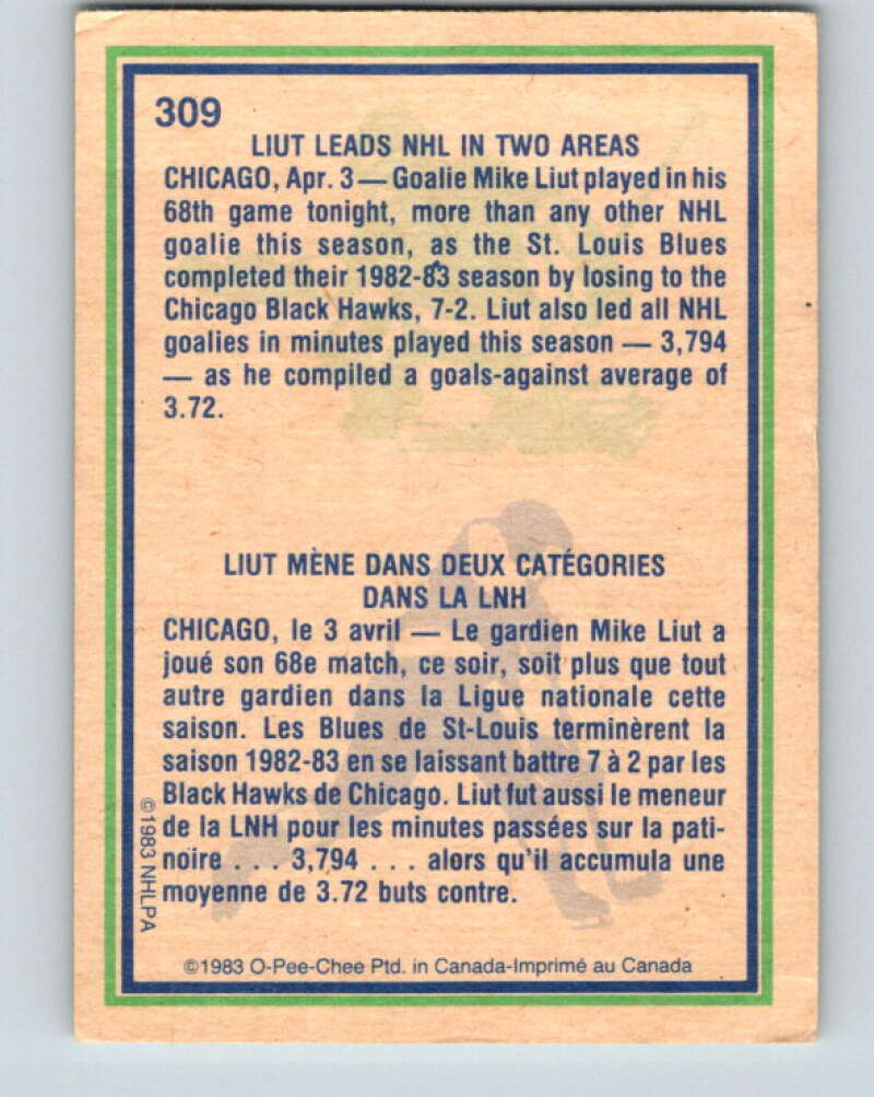 1983-84 O-Pee-Chee #309 Mike Liut HL  St. Louis Blues  V27754