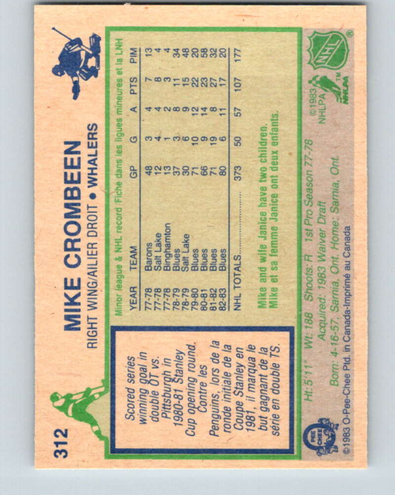 1983-84 O-Pee-Chee #312 Mike Crombeen  RC Rookie Whalers  V27769
