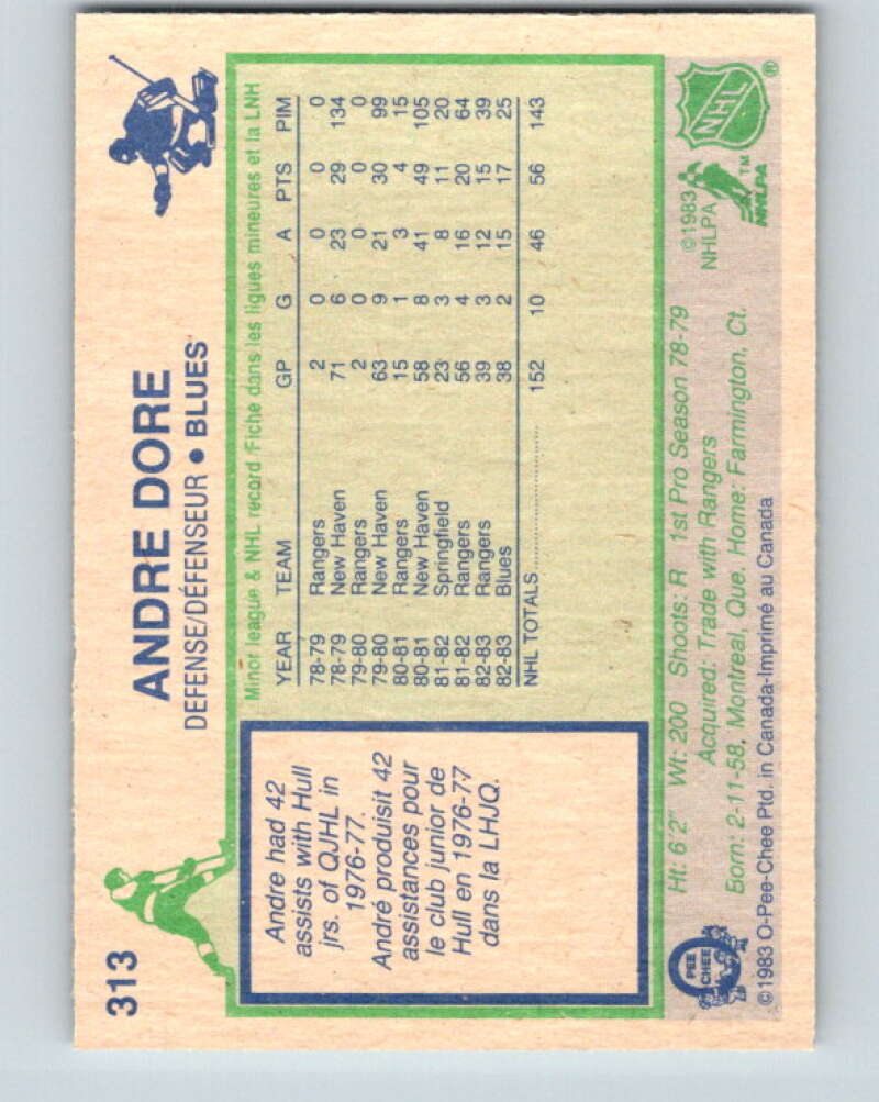 1983-84 O-Pee-Chee #313 Andre Dore  RC Rookie St. Louis Blues  V27772