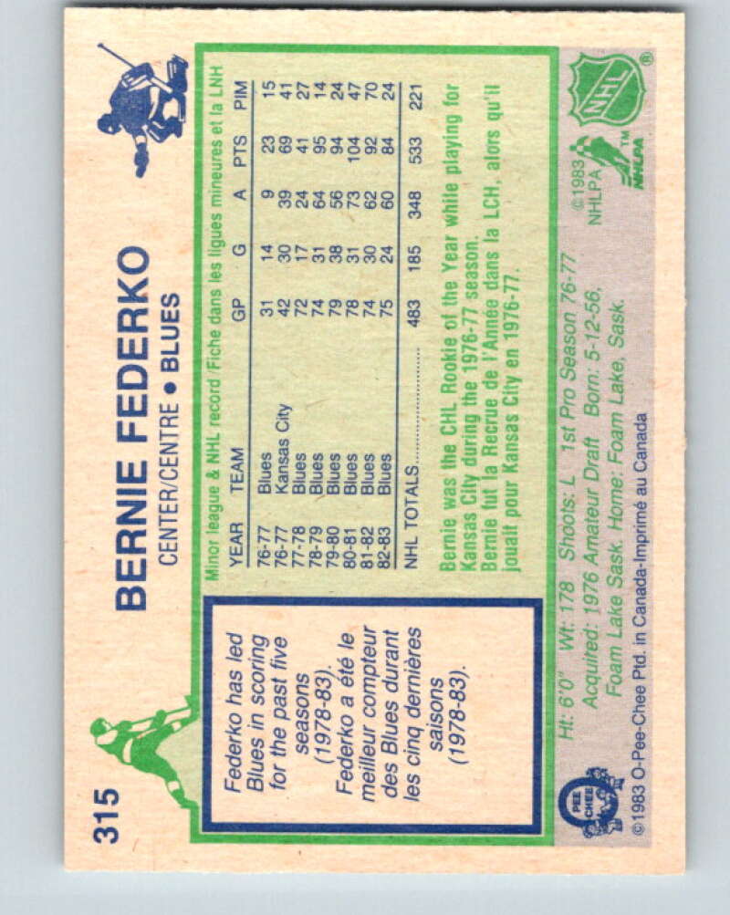 1983-84 O-Pee-Chee #315 Bernie Federko  St. Louis Blues  V27779