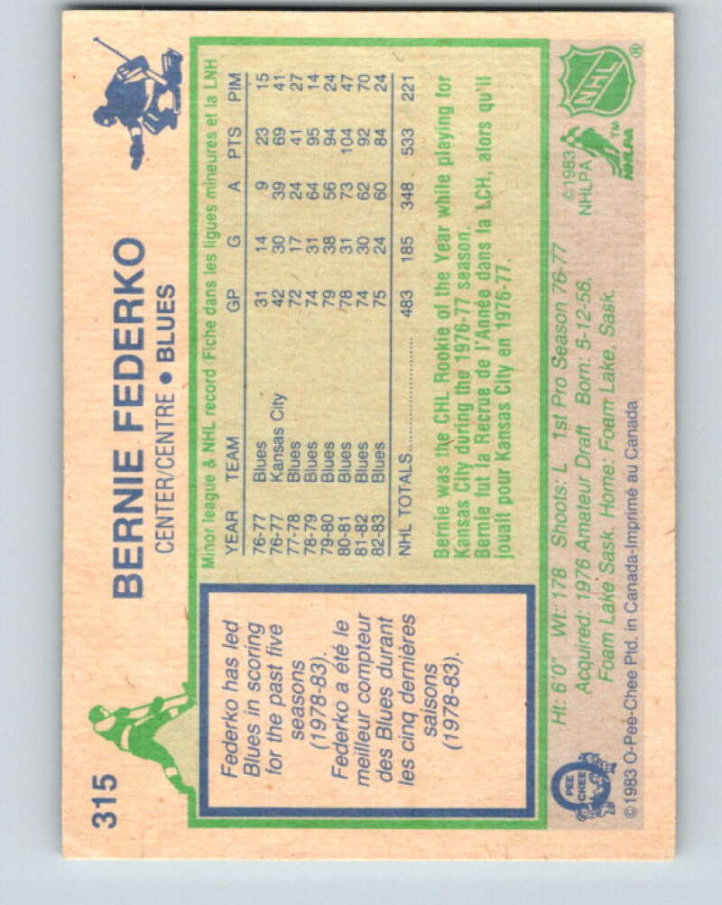 1983-84 O-Pee-Chee #315 Bernie Federko  St. Louis Blues  V27780