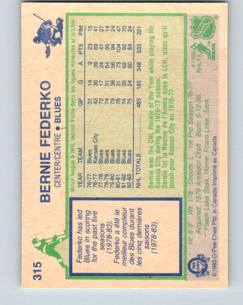 1983-84 O-Pee-Chee #315 Bernie Federko  St. Louis Blues  V27782
