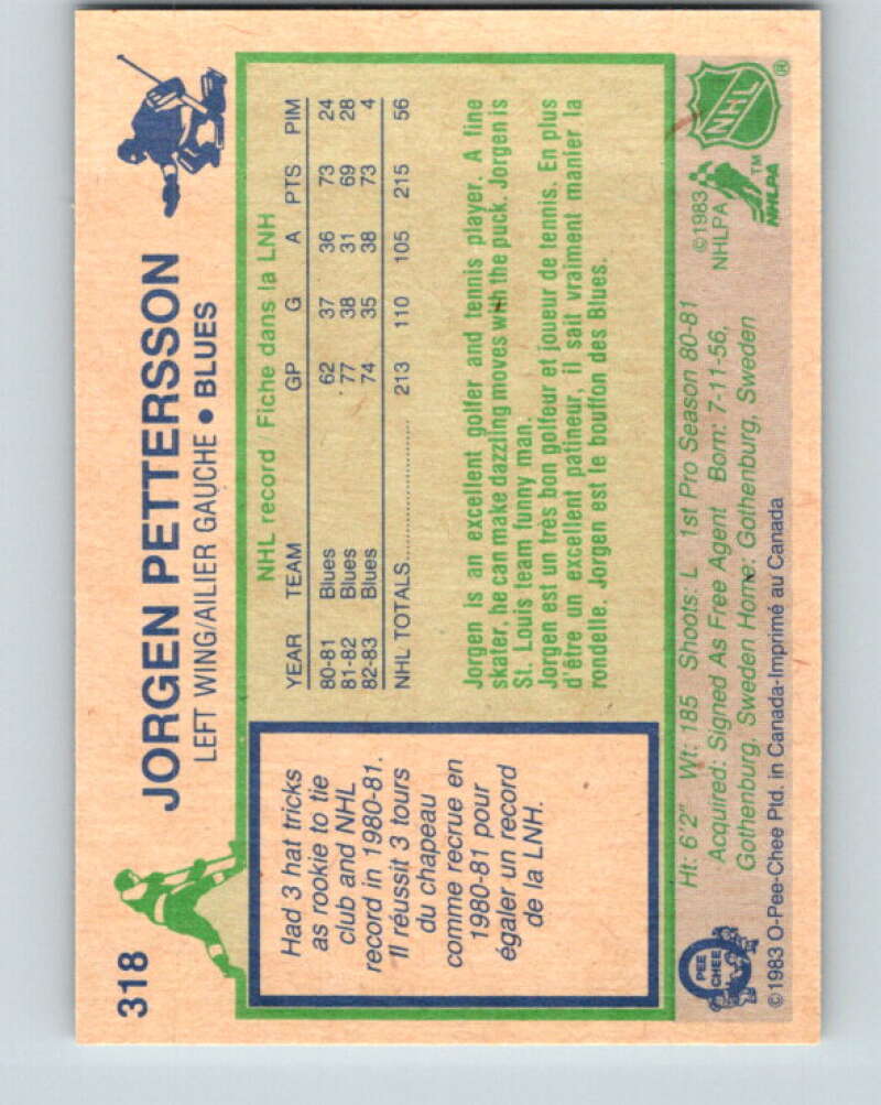 1983-84 O-Pee-Chee #318 Jorgen Pettersson  St. Louis Blues  V27791