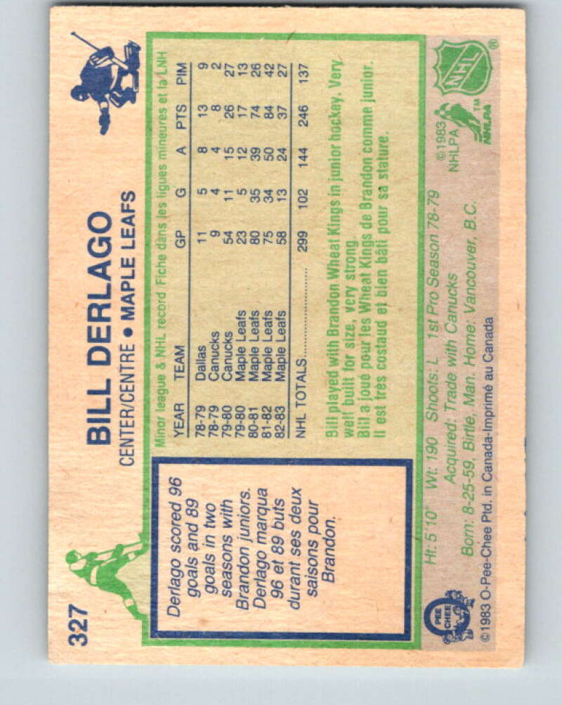 1983-84 O-Pee-Chee #327 Bill Derlago  Toronto Maple Leafs  V27815