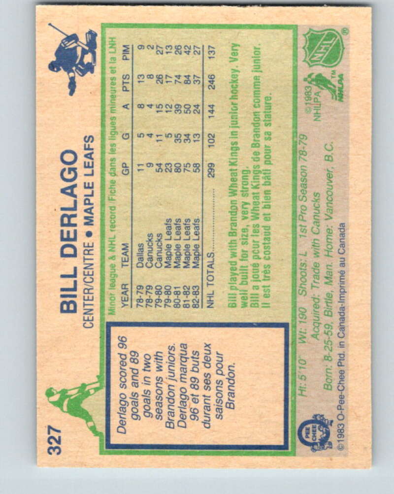 1983-84 O-Pee-Chee #327 Bill Derlago  Toronto Maple Leafs  V27816