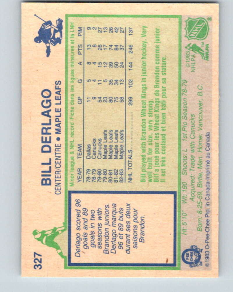 1983-84 O-Pee-Chee #327 Bill Derlago  Toronto Maple Leafs  V27818