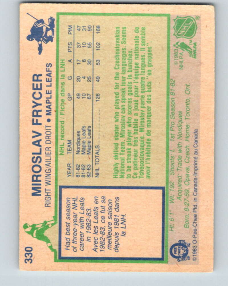 1983-84 O-Pee-Chee #330 Miroslav Frycer  Toronto Maple Leafs  V27828