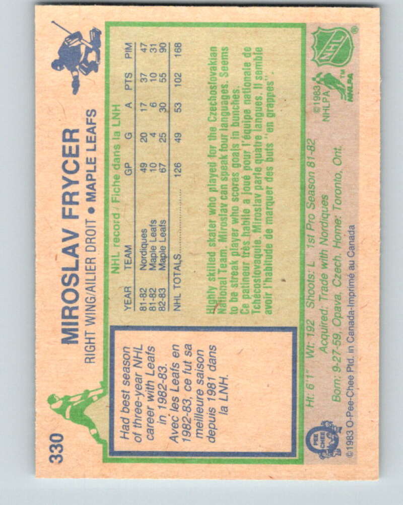 1983-84 O-Pee-Chee #330 Miroslav Frycer  Toronto Maple Leafs  V27829