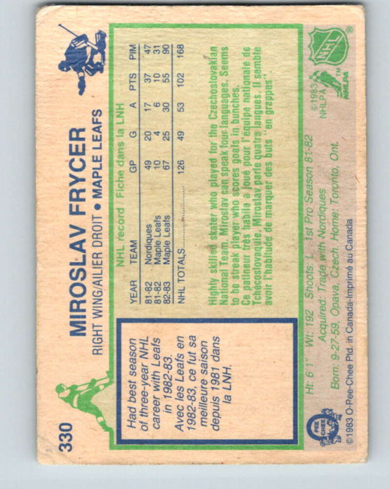 1983-84 O-Pee-Chee #330 Miroslav Frycer  Toronto Maple Leafs  V27830