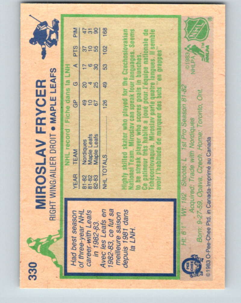 1983-84 O-Pee-Chee #330 Miroslav Frycer  Toronto Maple Leafs  V27831