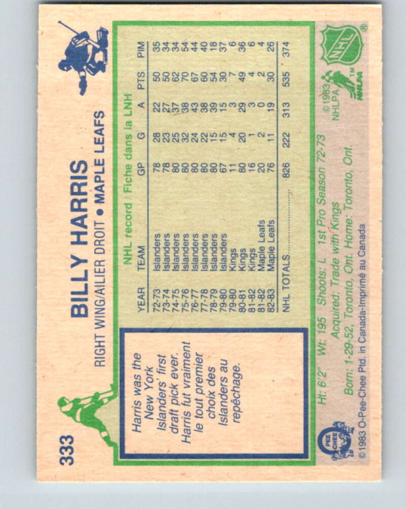 1983-84 O-Pee-Chee #333 Billy Harris  Toronto Maple Leafs  V27837