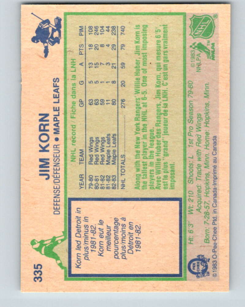 1983-84 O-Pee-Chee #335 Jim Korn  Toronto Maple Leafs  V27845