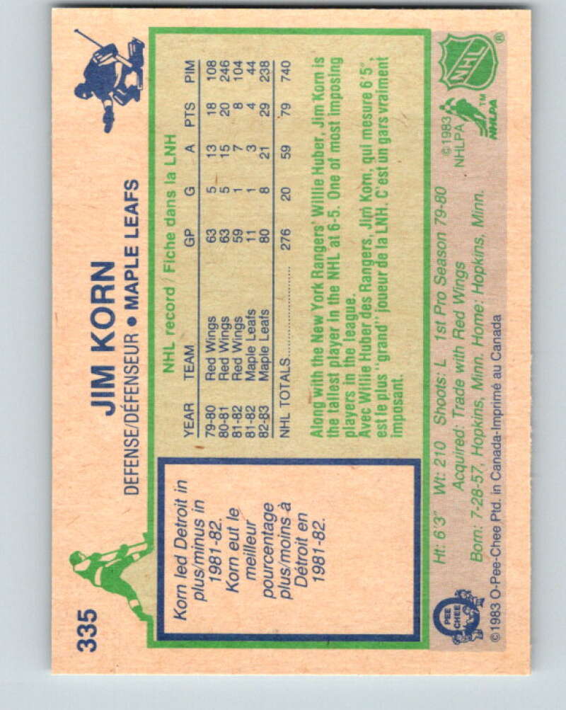 1983-84 O-Pee-Chee #335 Jim Korn  Toronto Maple Leafs  V27848