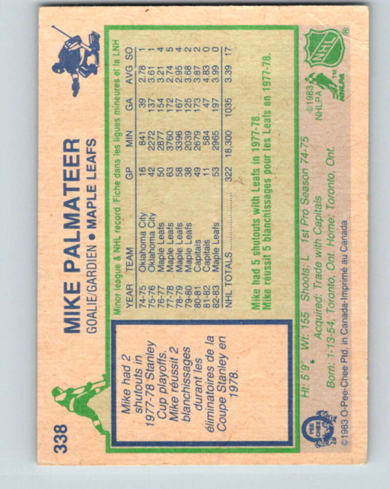 1983-84 O-Pee-Chee #338 Mike Palmateer  Toronto Maple Leafs  V27854