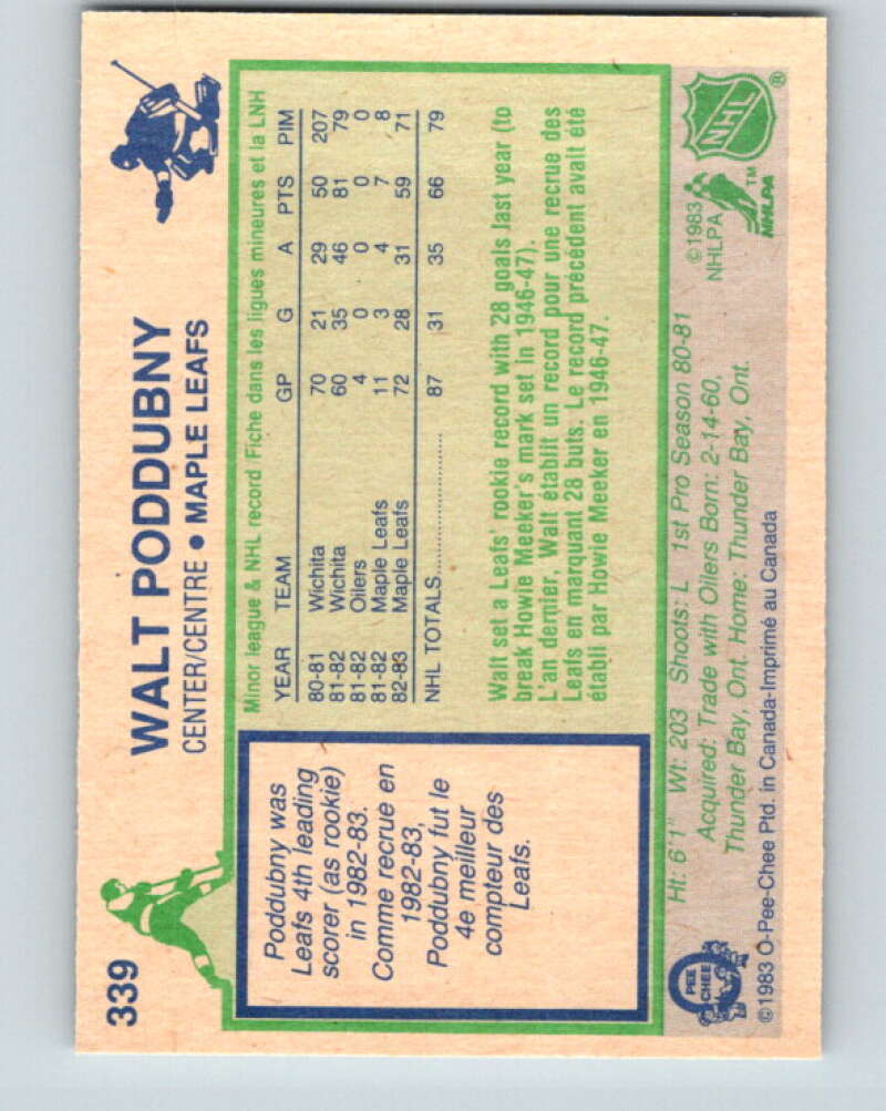 1983-84 O-Pee-Chee #339 Walt Poddubny RC Rookie Maple Leafs  V27858
