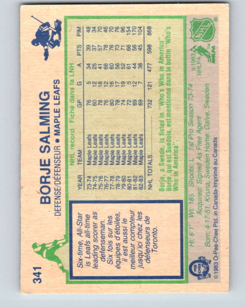 1983-84 O-Pee-Chee #341 Borje Salming  Toronto Maple Leafs  V27860