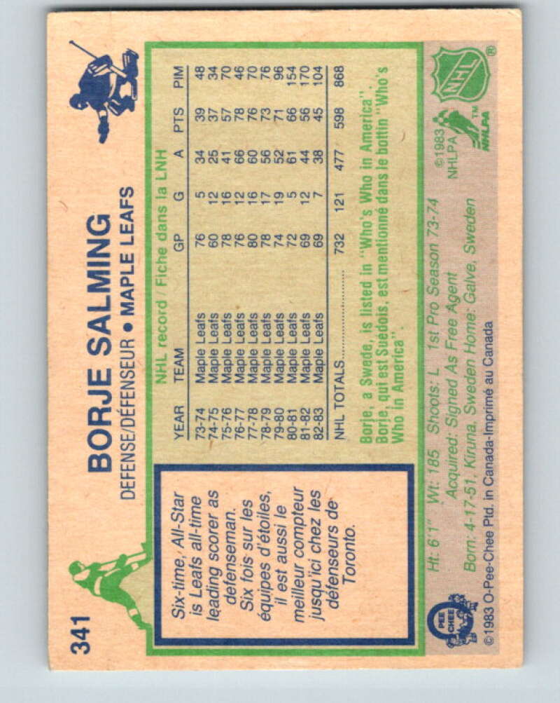 1983-84 O-Pee-Chee #341 Borje Salming  Toronto Maple Leafs  V27862