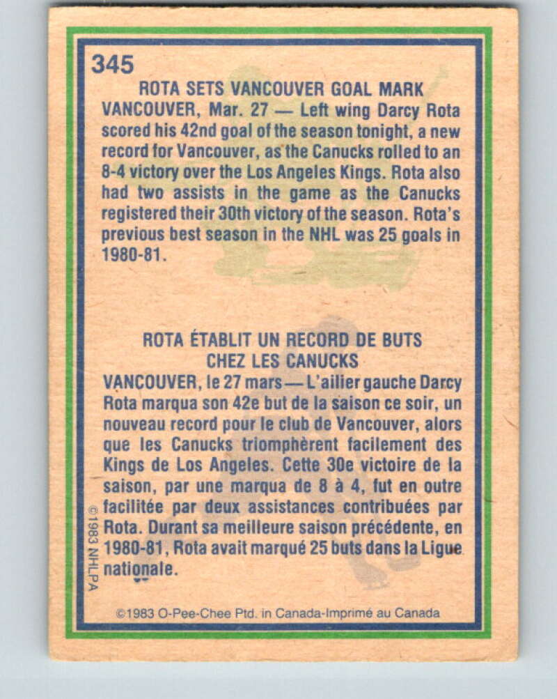 1983-84 O-Pee-Chee #345 Darcy Rota HL  Vancouver Canucks  V27875