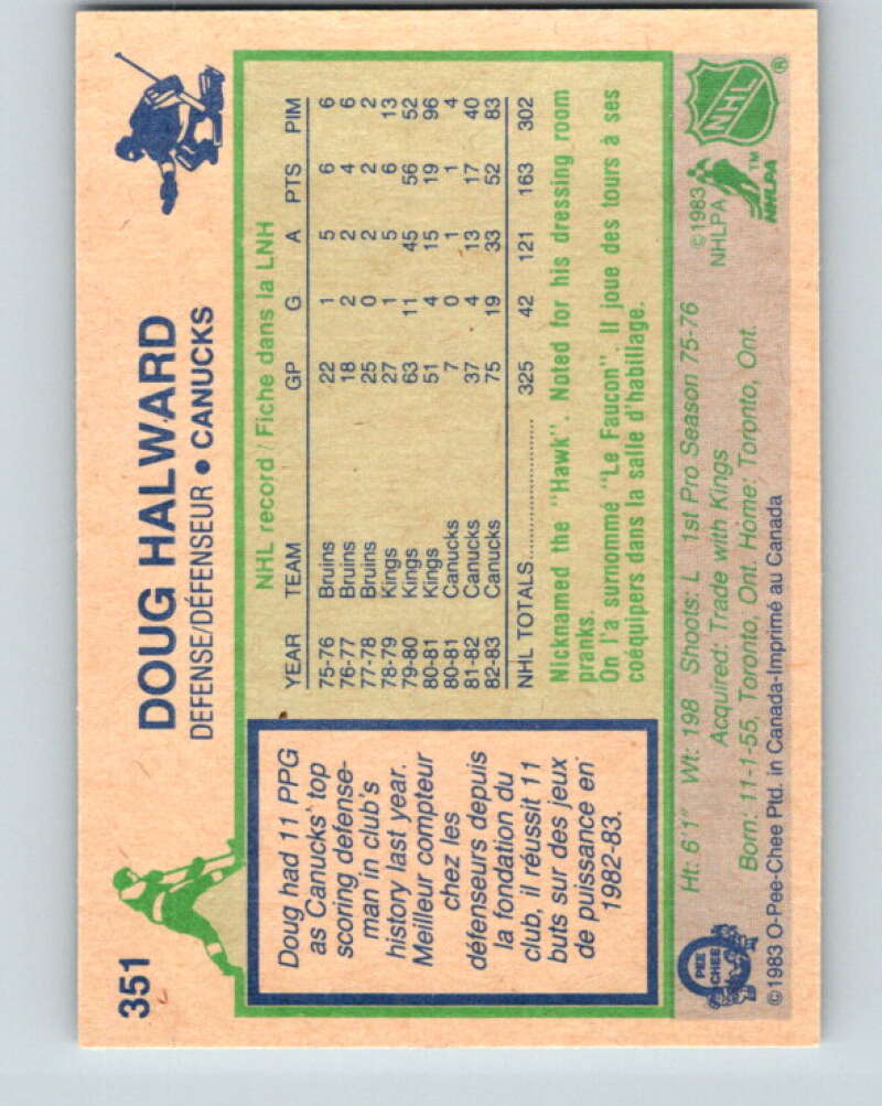 1983-84 O-Pee-Chee #351 Doug Halward  Vancouver Canucks  V27895