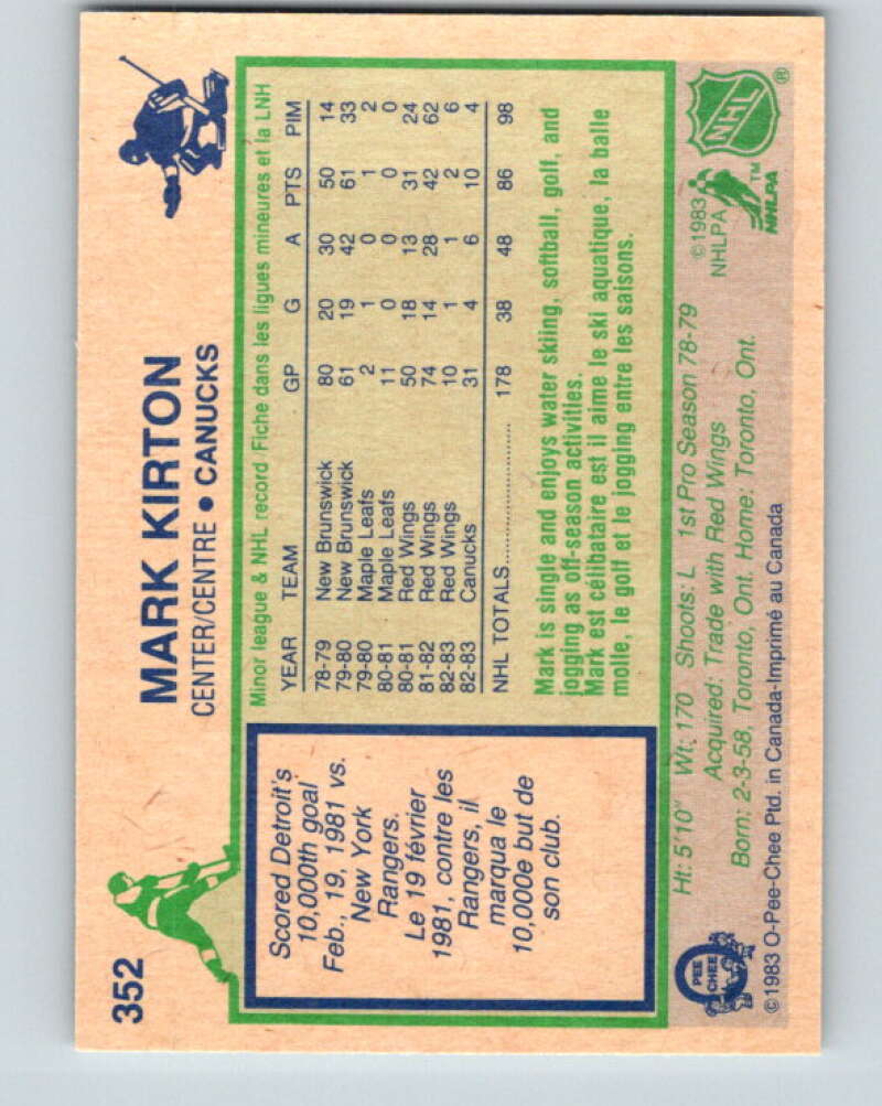 1983-84 O-Pee-Chee #352 Mark Kirton  Vancouver Canucks  V27901