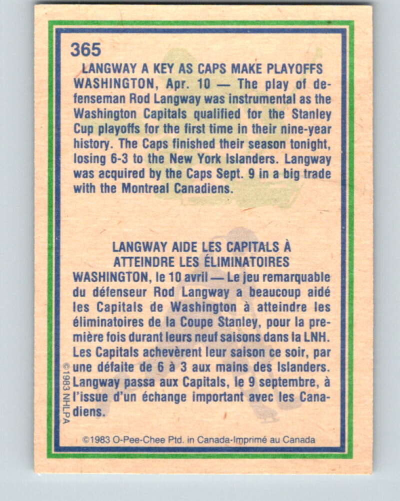 1983-84 O-Pee-Chee #365 Rod Langway HL  Washington Capitals  V27952