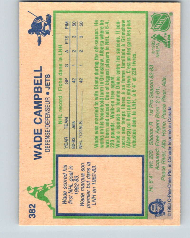 1983-84 O-Pee-Chee #382 Wade Campbell RC Rookie Jets  V28007