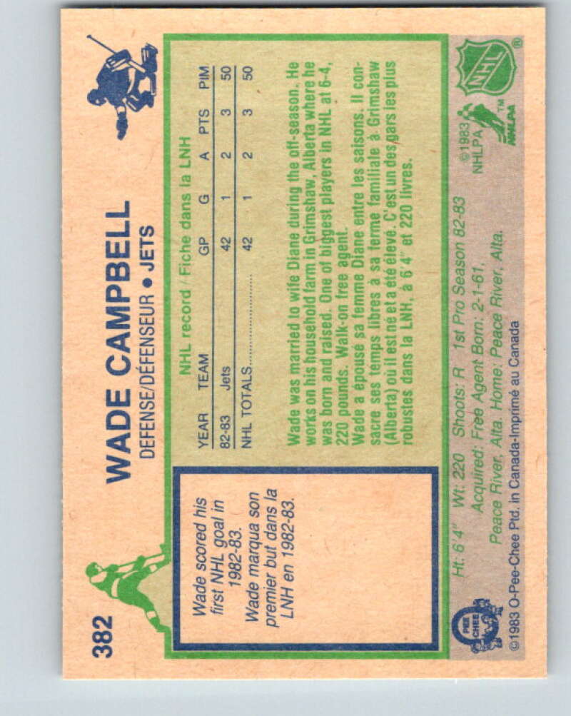 1983-84 O-Pee-Chee #382 Wade Campbell RC Rookie Jets  V28008