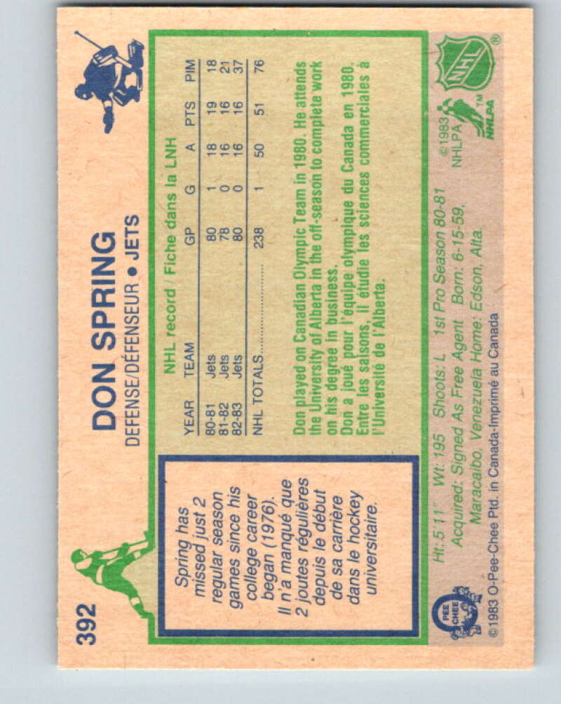 1983-84 O-Pee-Chee #392 Don Spring  Winnipeg Jets  V28045