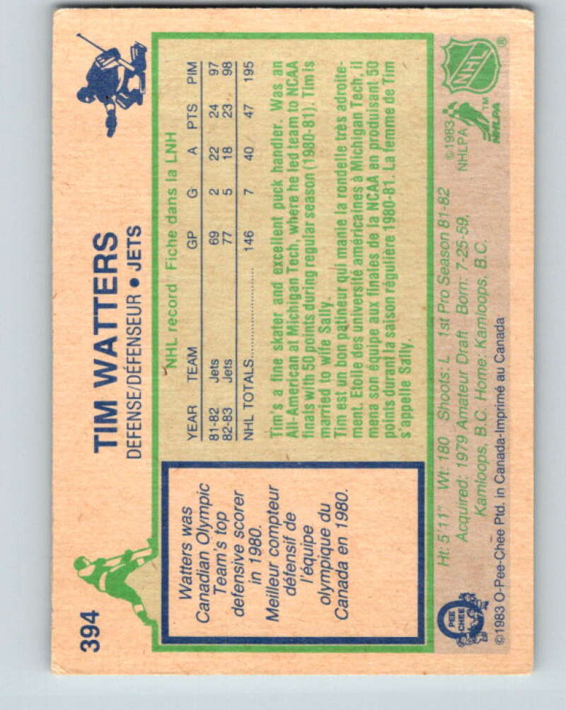 1983-84 O-Pee-Chee #394 Tim Watters  Winnipeg Jets  V28051