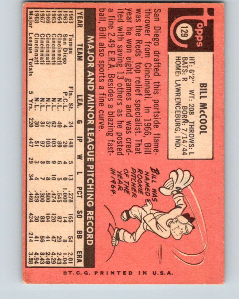 1969 Topps #129 Bill McCool  San Diego Padres  V28549