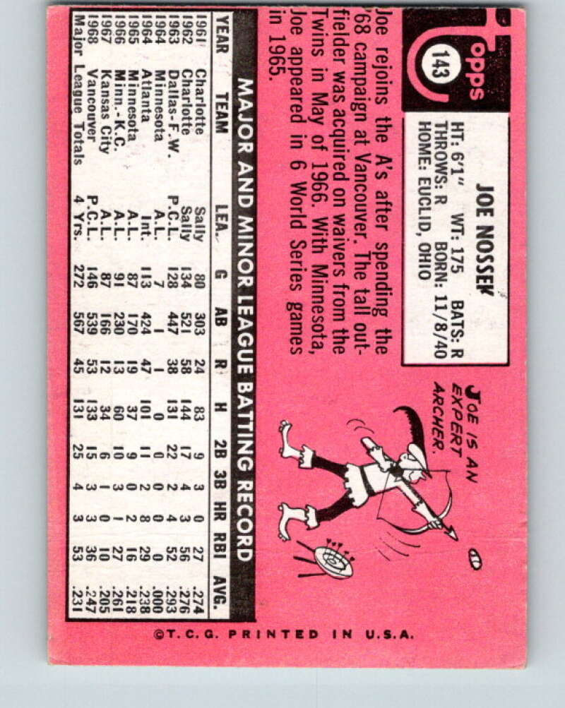 1969 Topps #143 Joe Nossek  Oakland Athletics  V28557