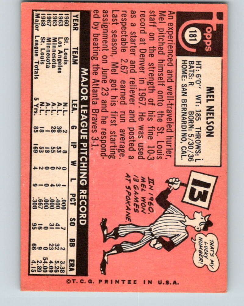 1969 Topps #181 Mel Nelson  St. Louis Cardinals  V28575