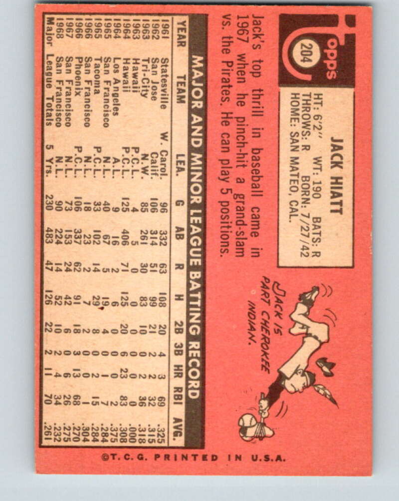 1969 Topps #204 Jack Hiatt  San Francisco Giants  V28590