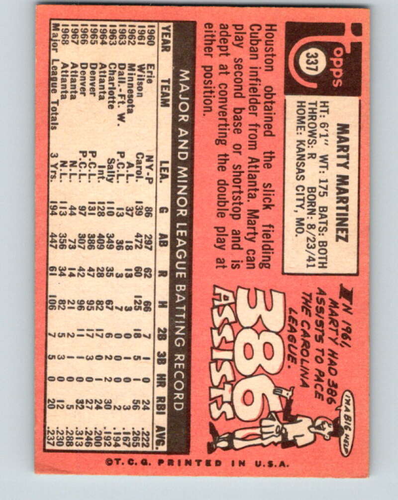 1969 Topps #337 Marty Martinez  RC Rookie Houston Astros  V28642