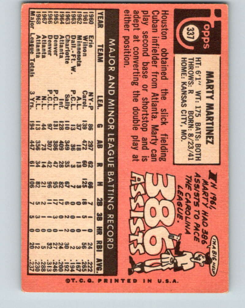 1969 Topps #337 Marty Martinez  RC Rookie Houston Astros  V28643