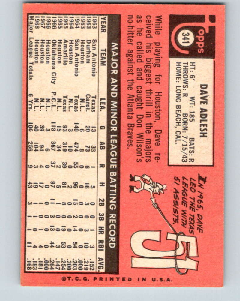 1969 Topps #341 Dave Adlesh  St. Louis Cardinals  V28646