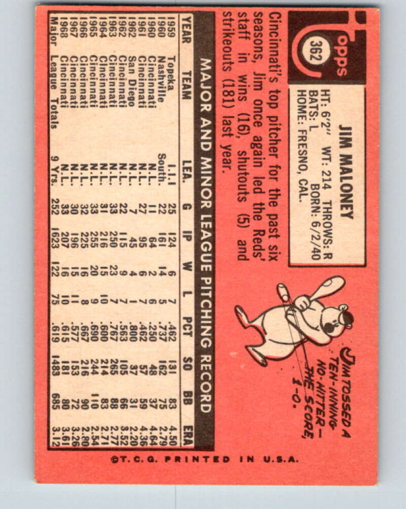 1969 Topps #362 Jim Maloney  Cincinnati Reds  V28665